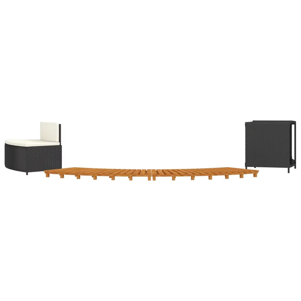 Black Poly Rattan and Solid Wood Acacia Spa Surround C1142