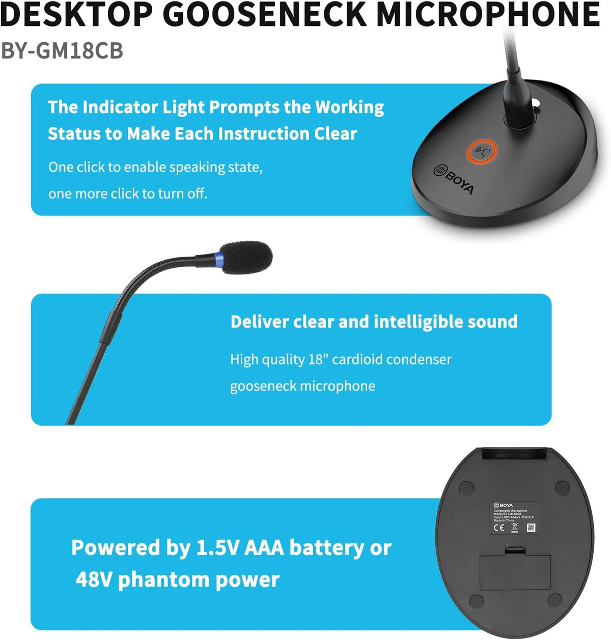 Desktop Gooseneck Condenser Microphone with Base LED Indicator W4348