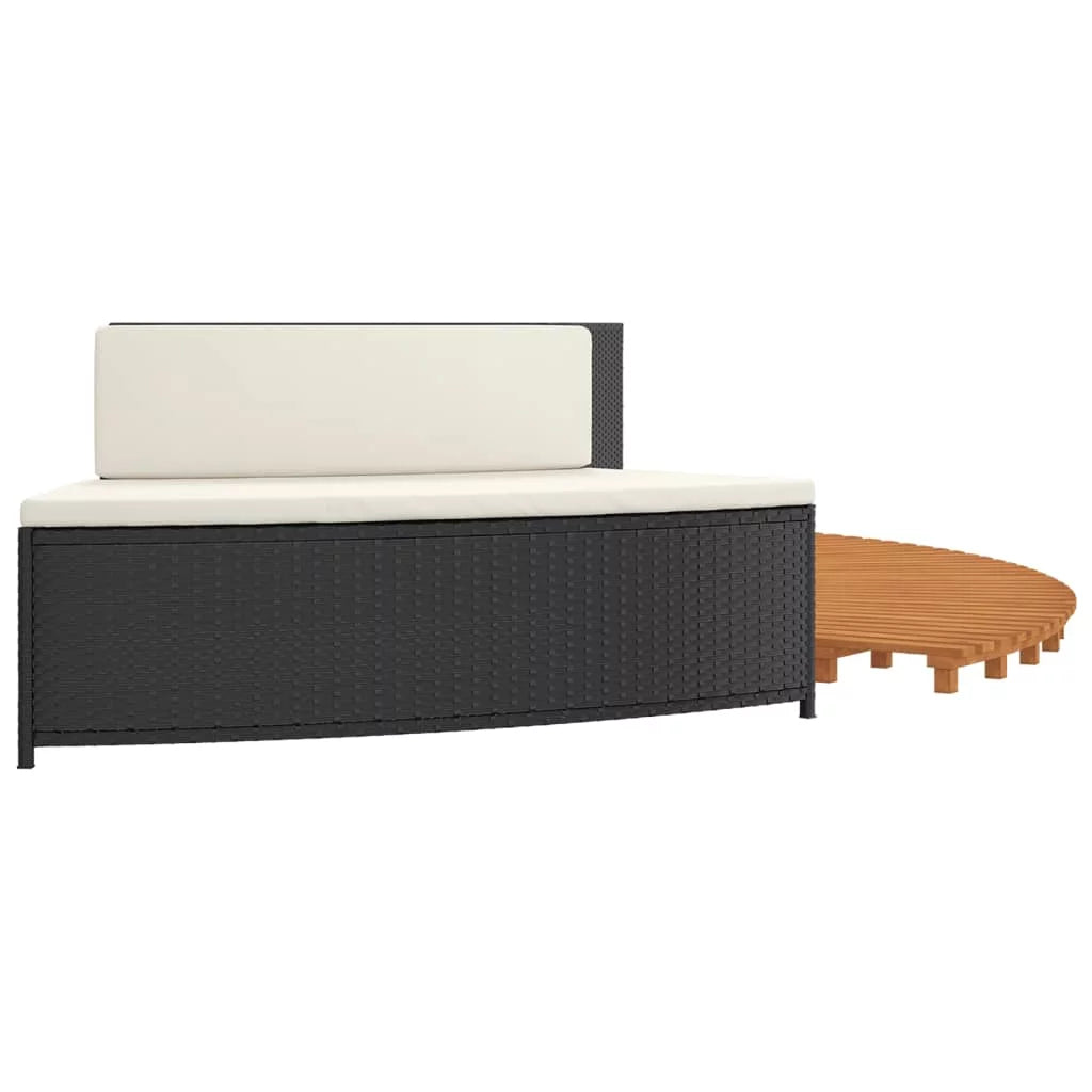 Black Poly Rattan and Solid Wood Acacia Spa Surround C1142