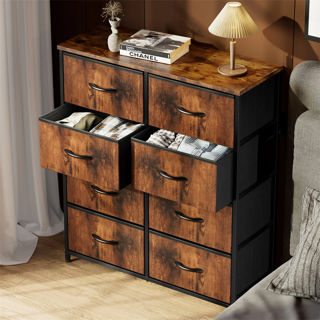 Brown 8 Fabric Drawer Dresser TV Stand M257
