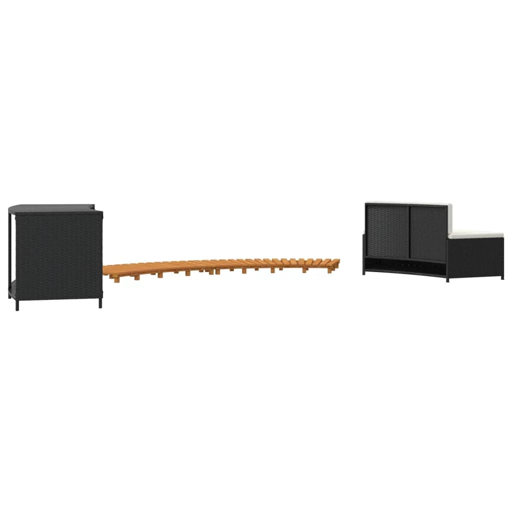 Black Poly Rattan and Solid Wood Acacia Spa Surround C1142