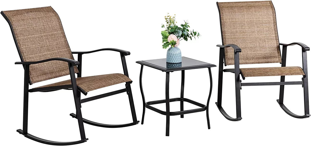 3 Piece Rocking Bistro Set with Rocker Chairs and Coffee Table Light Grey G55411