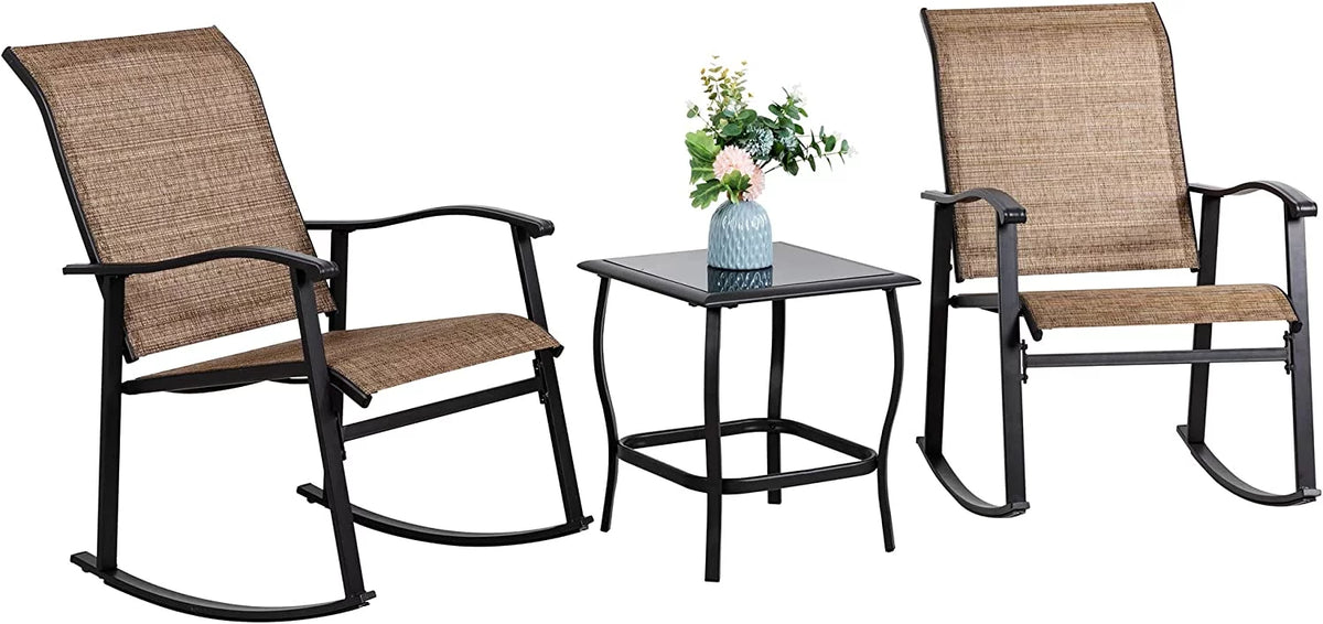 3 Piece Rocking Bistro Set with Rocker Chairs and Coffee Table Light Grey G55411