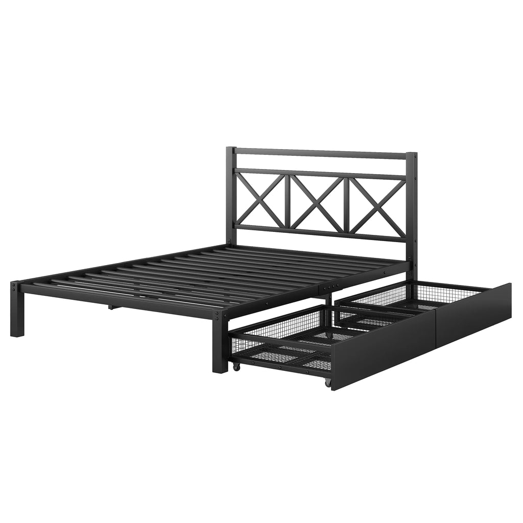 Metal Twin Size Platform Bed with Two Drawers Z241642