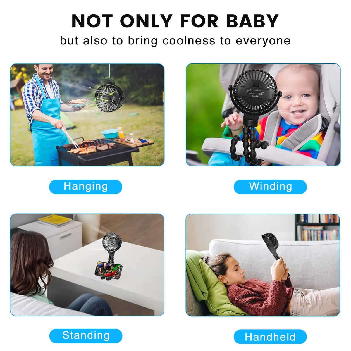 Portable Battery Operated Clip on Fan with Flexible Tripod White A8395