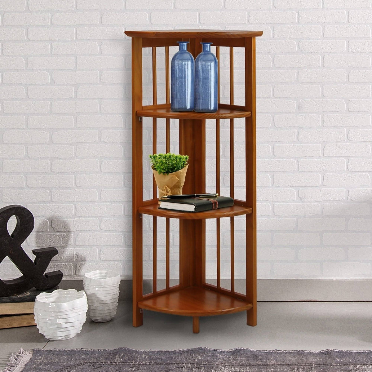 Black 4-Shelf Corner Folding Bookcase H875597