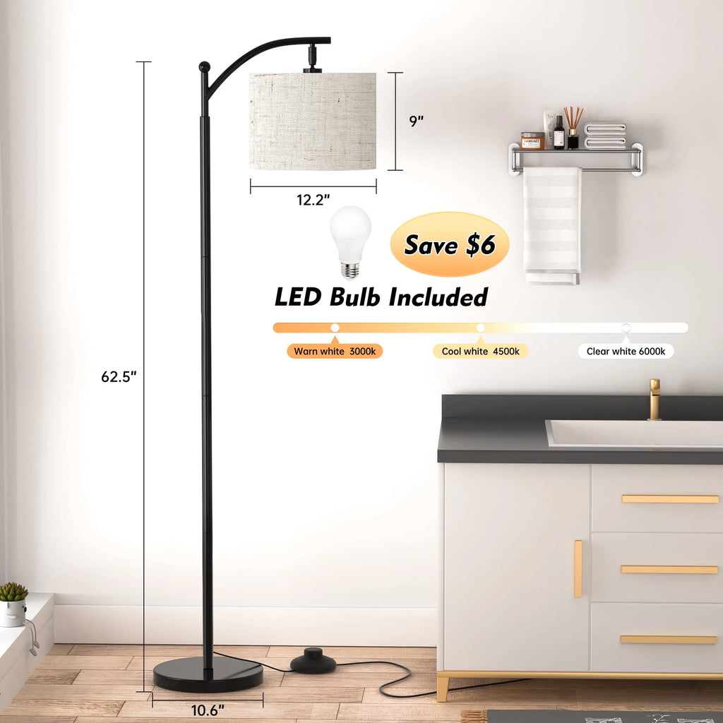 Floor Lamp with 3 Color Temperatures Linen Shade J824