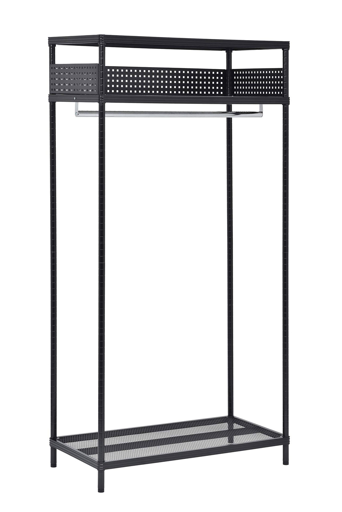 Black Wire Mesh Garment Rack with Ledge U521