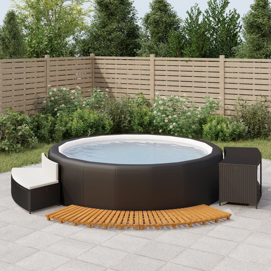 Black Poly Rattan and Solid Wood Acacia Spa Surround C1142