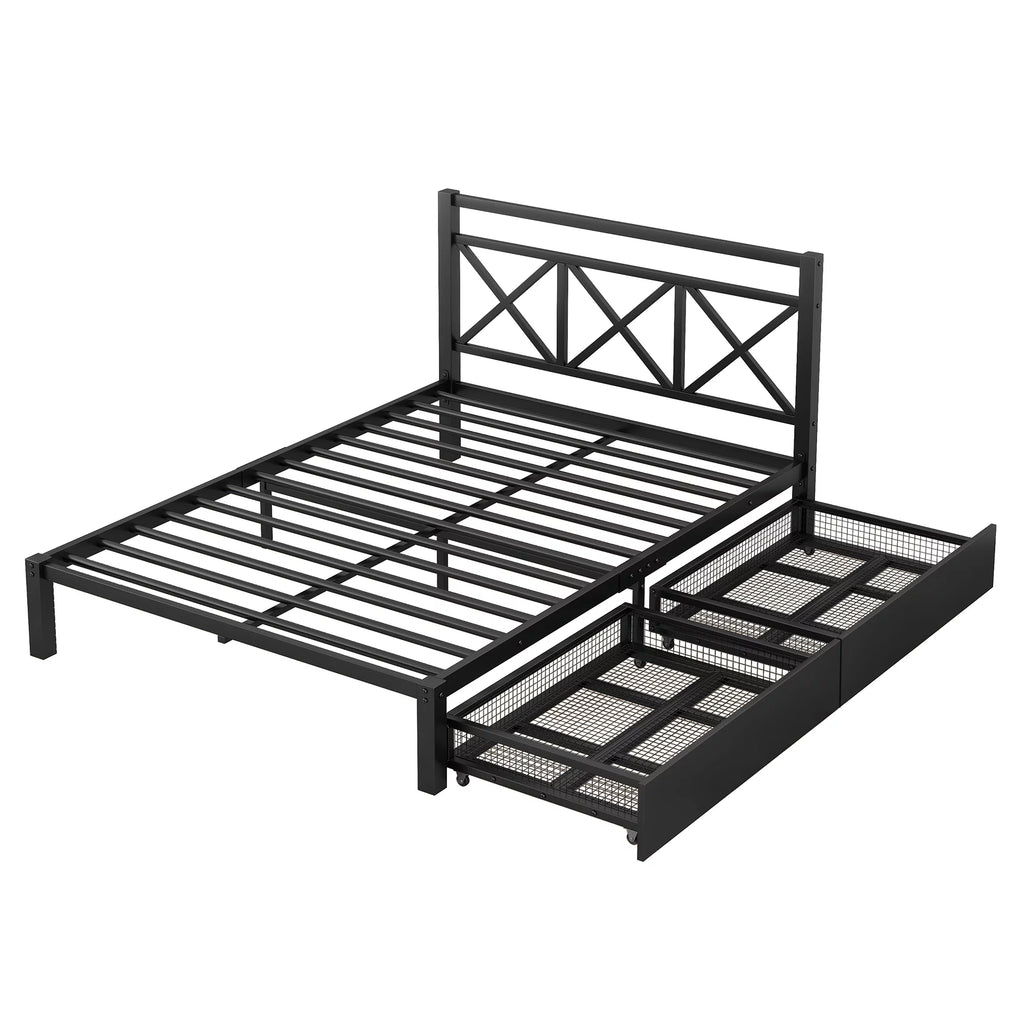 Metal Twin Size Platform Bed with Two Drawers Z241642