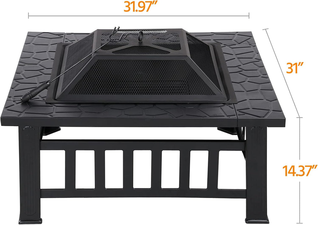 32in Square Metal Fire Pit Table P50519