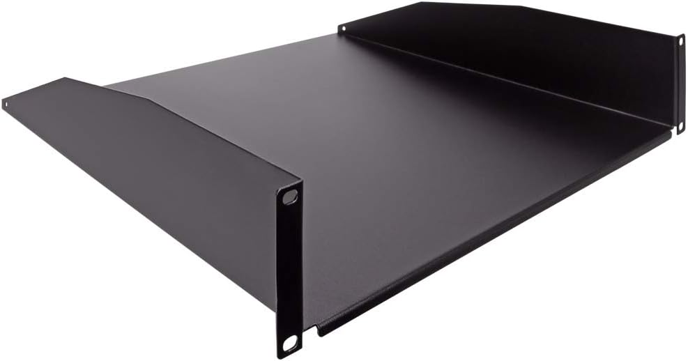 2U 19-Inch Rack Mount Cantilever Server Cabinet Shelf with Lip 16-Inches Deep Black R253