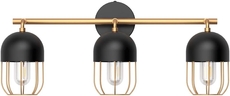Black and Gold 3-Light Bathroom Vanity Lights C7239