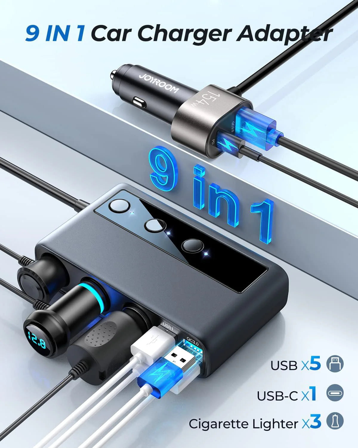 3 Socket 154W PD & QC 3.0 USB Car Charger O583
