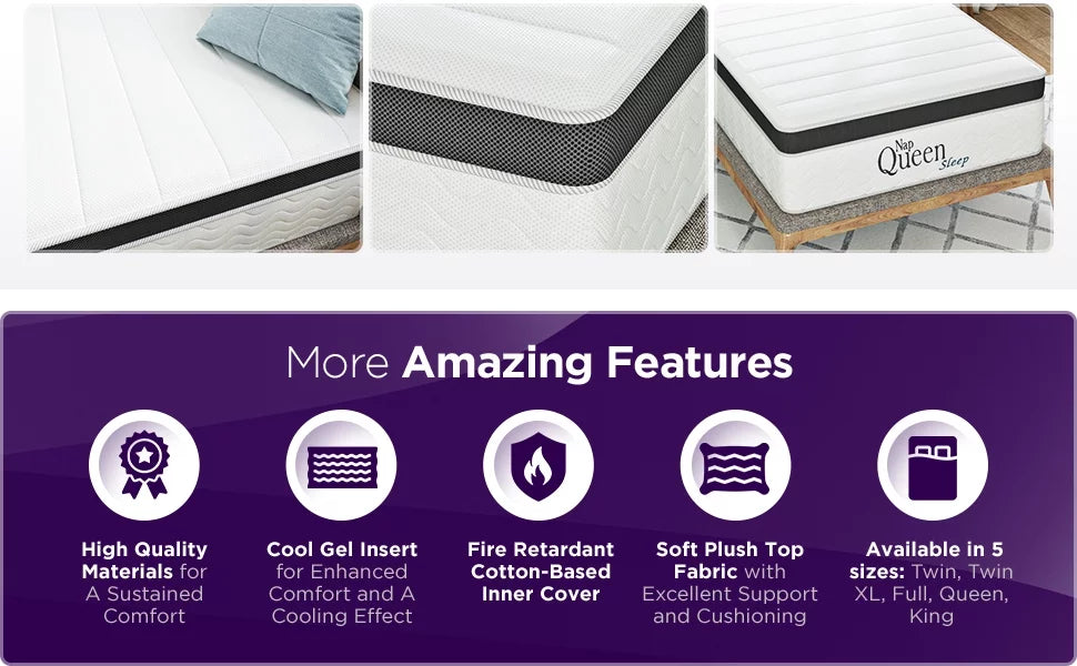 Queen 8” Hybrid Cool Gel Memory Foam and Coils Mattress Y807487