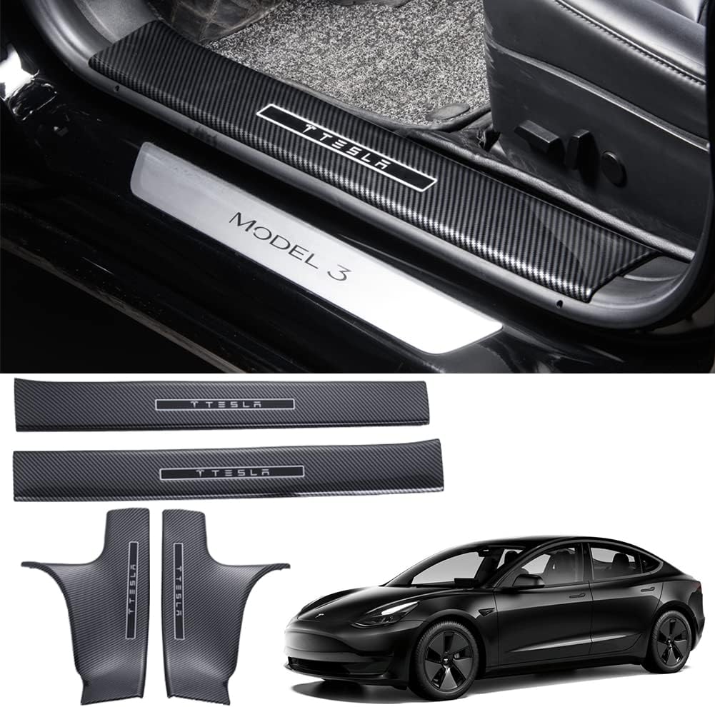 4PCS Glossy Carbon Fiber Door Sill Protector T5021