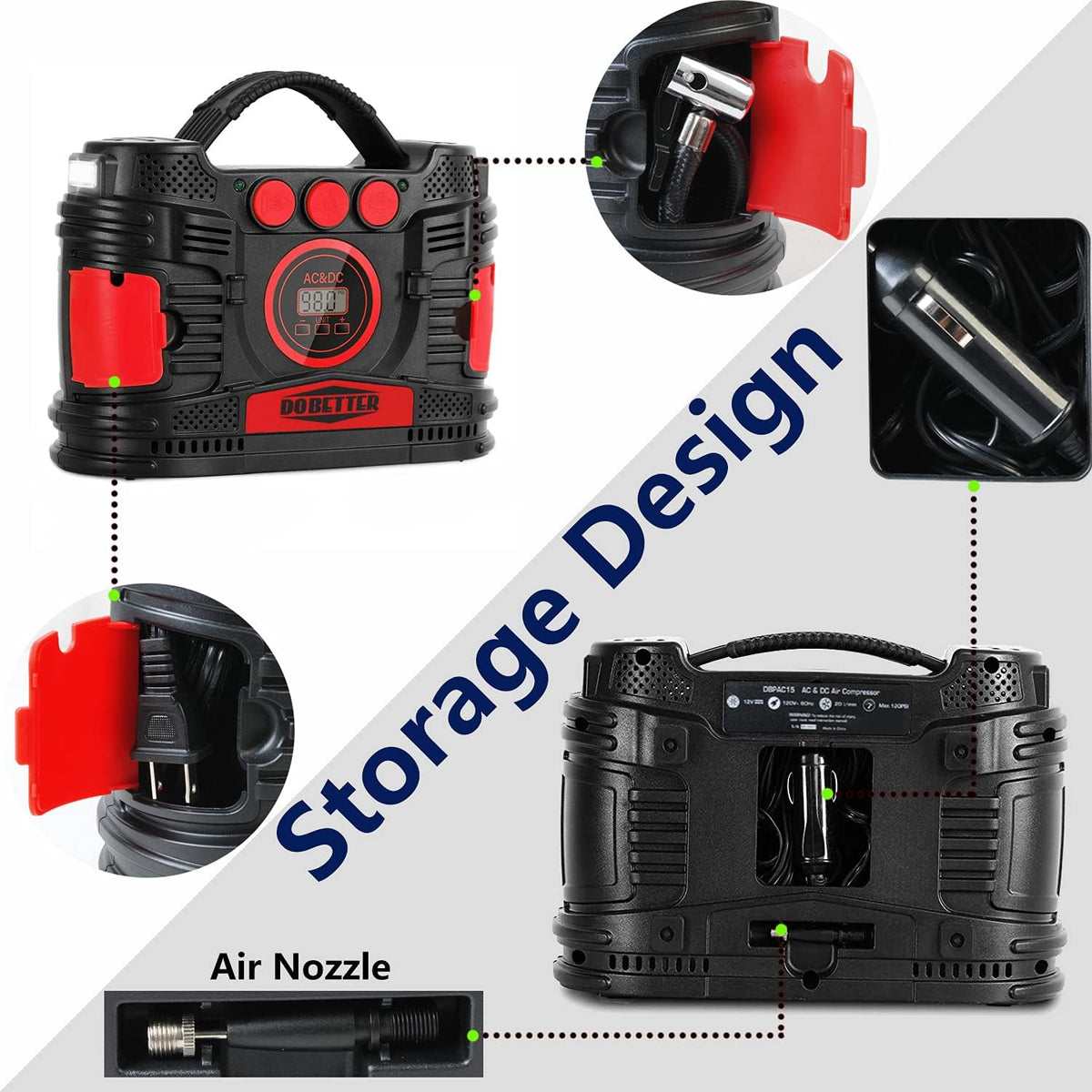 Portable Air Compressor Pump 12V DC 110V AC Tire Inflator U75882