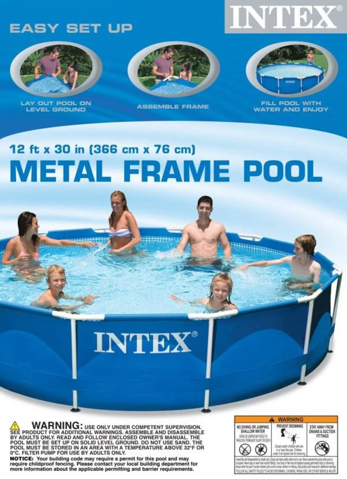 12ft x 30in Metal Frame Round Swimming Pool Set J381