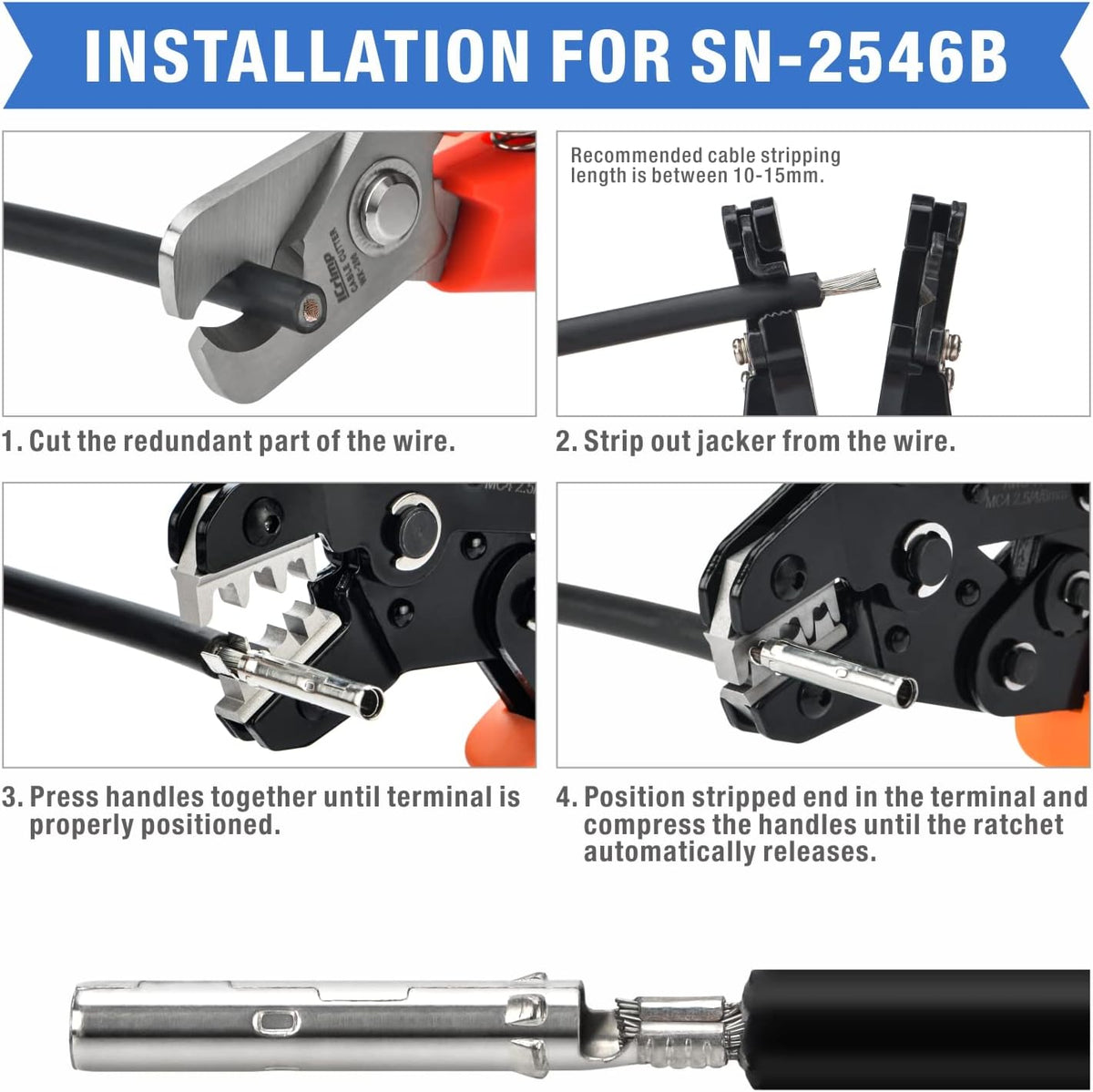 Solar PV Cable Crimping Tool Kit with Stripper, Cutter, Spanner and Connectors U918