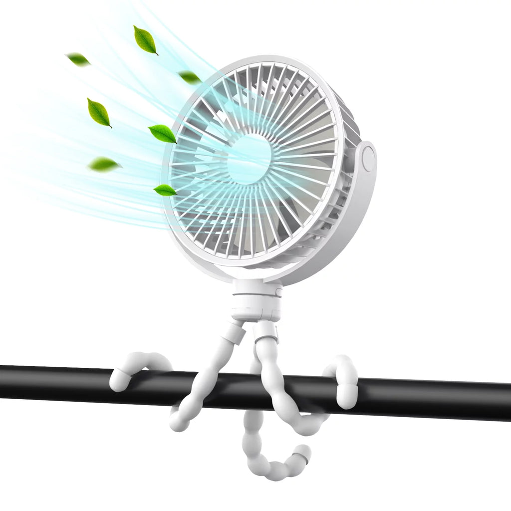Portable Battery Operated Clip on Fan with Flexible Tripod White A8395