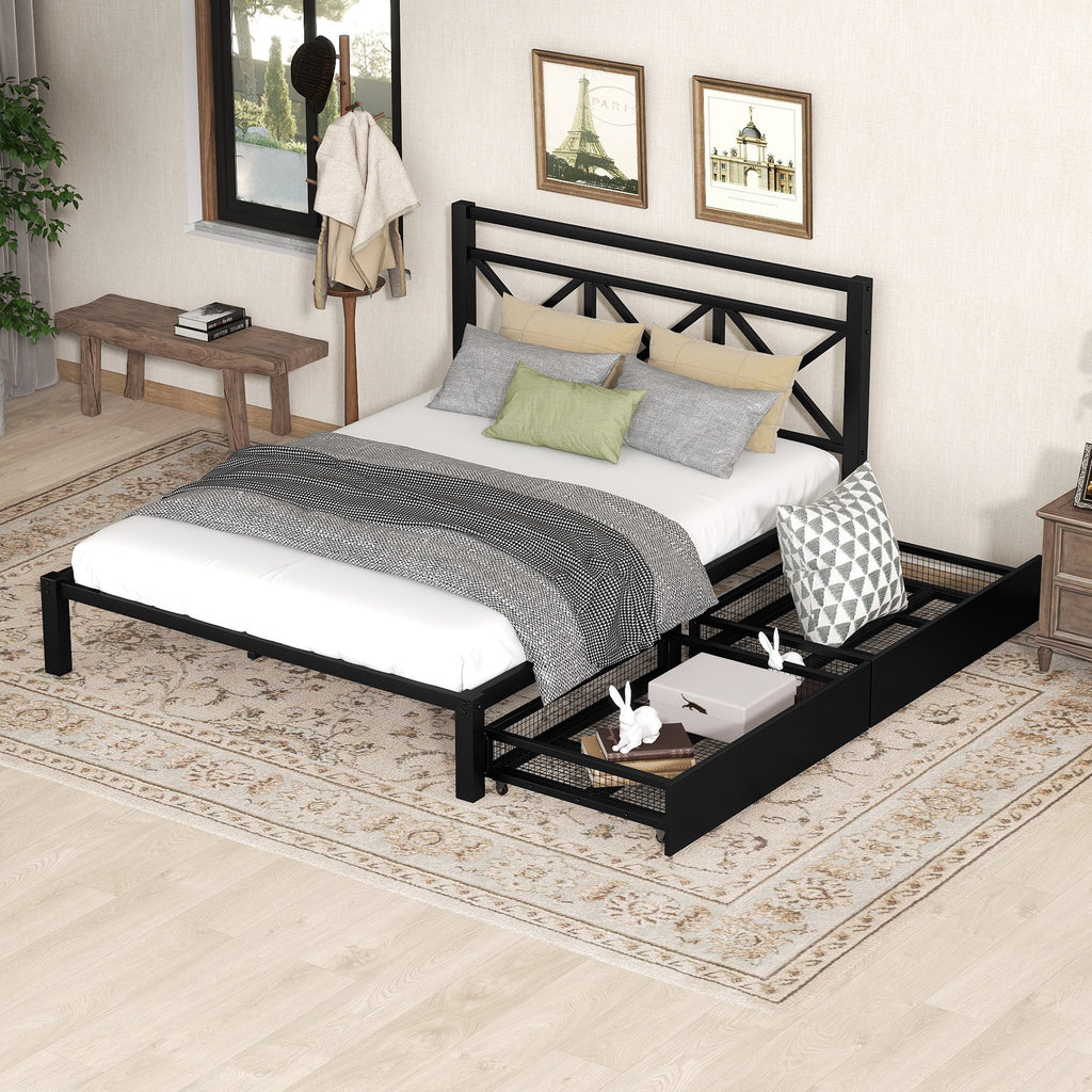 Metal Twin Size Platform Bed with Two Drawers Z241642
