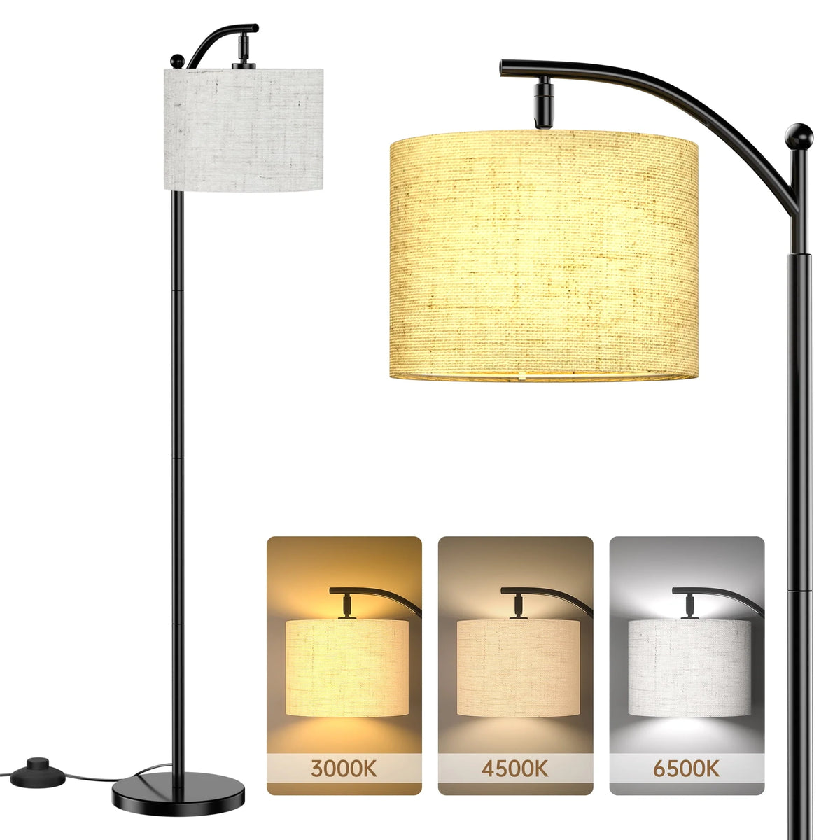 Floor Lamp with 3 Color Temperatures Linen Shade J824