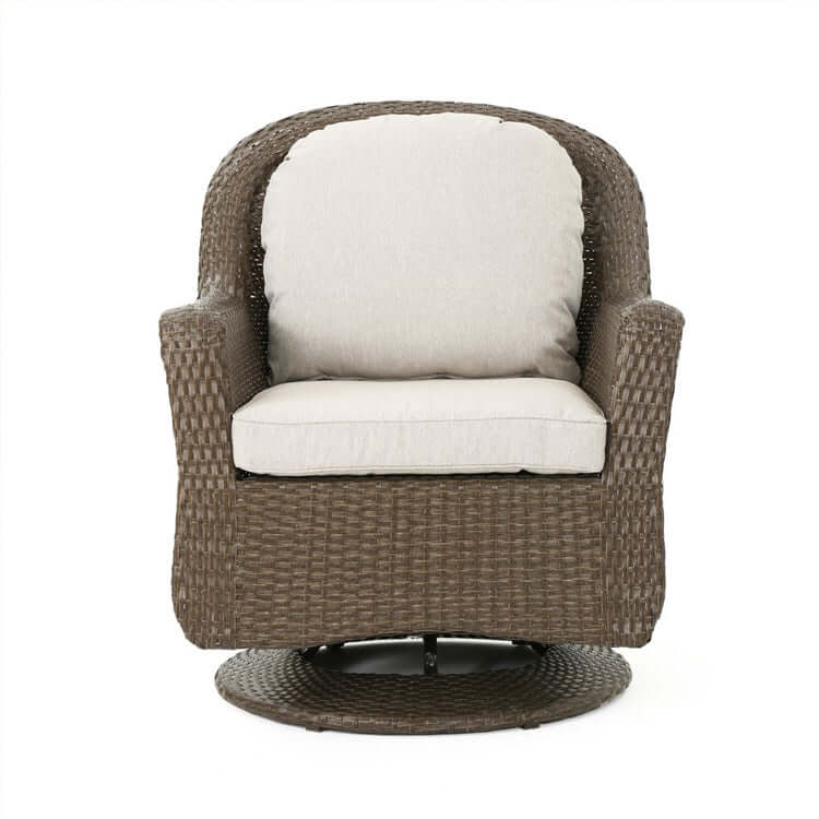 4-Seater Wicker Swivel Chair and Fire Pit F4893