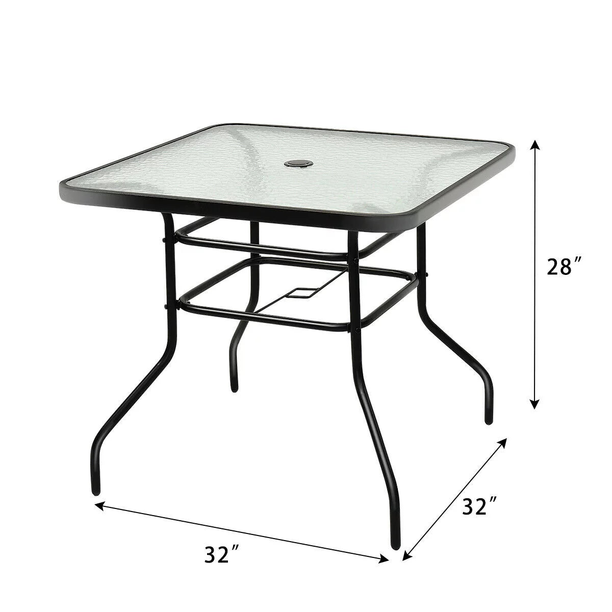 32'' Tempered Glass Steel Frame Patio Square Table I89877
