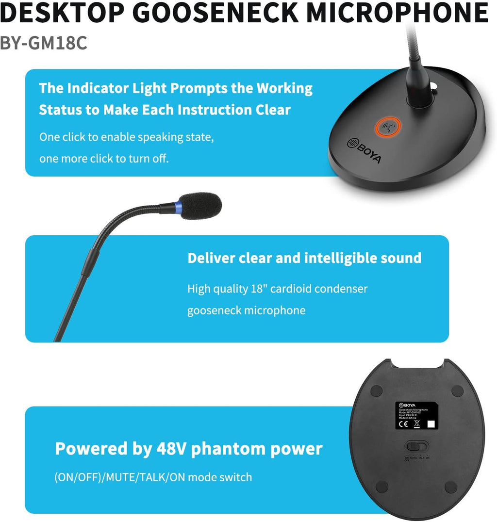 Desktop Gooseneck Condenser Microphone with Base LED Indicator W4348