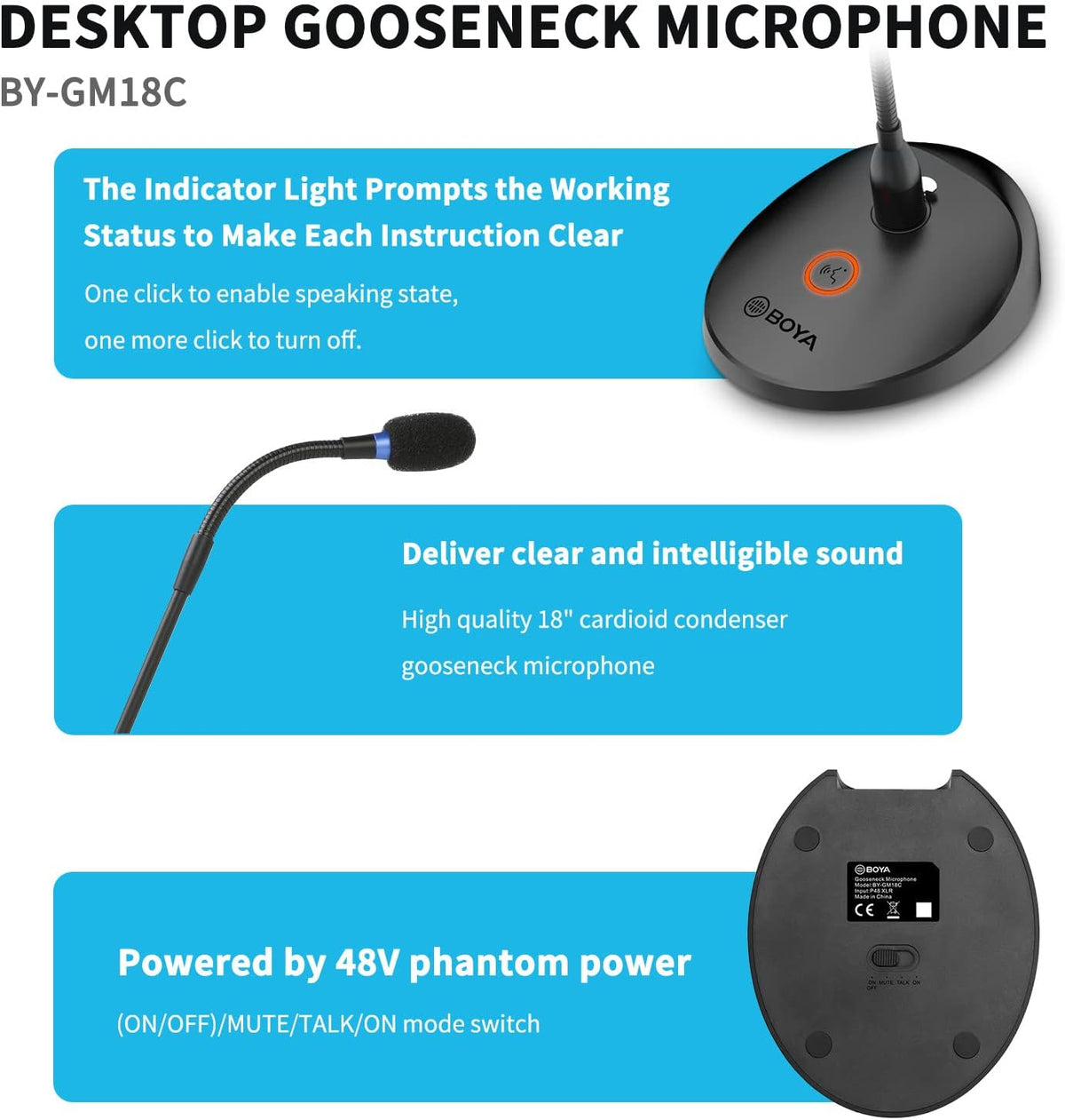 Desktop Gooseneck Condenser Microphone with Base LED Indicator W4348