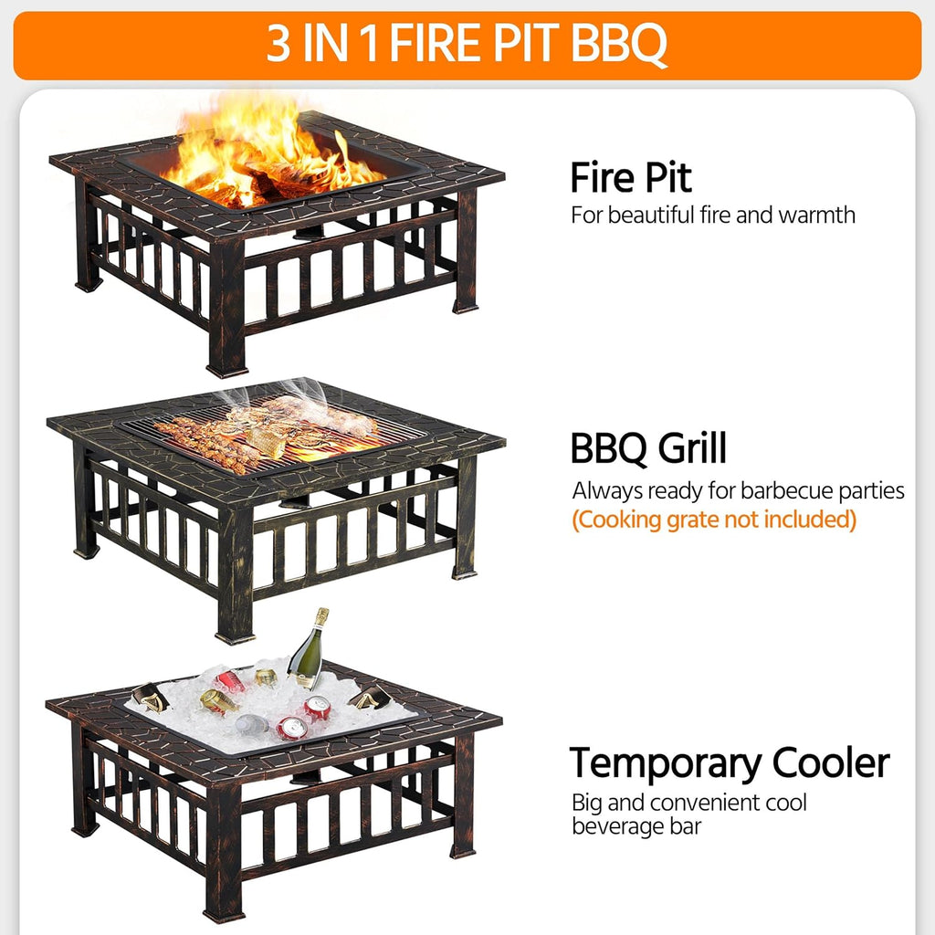 32in Square Metal Fire Pit Table P50519
