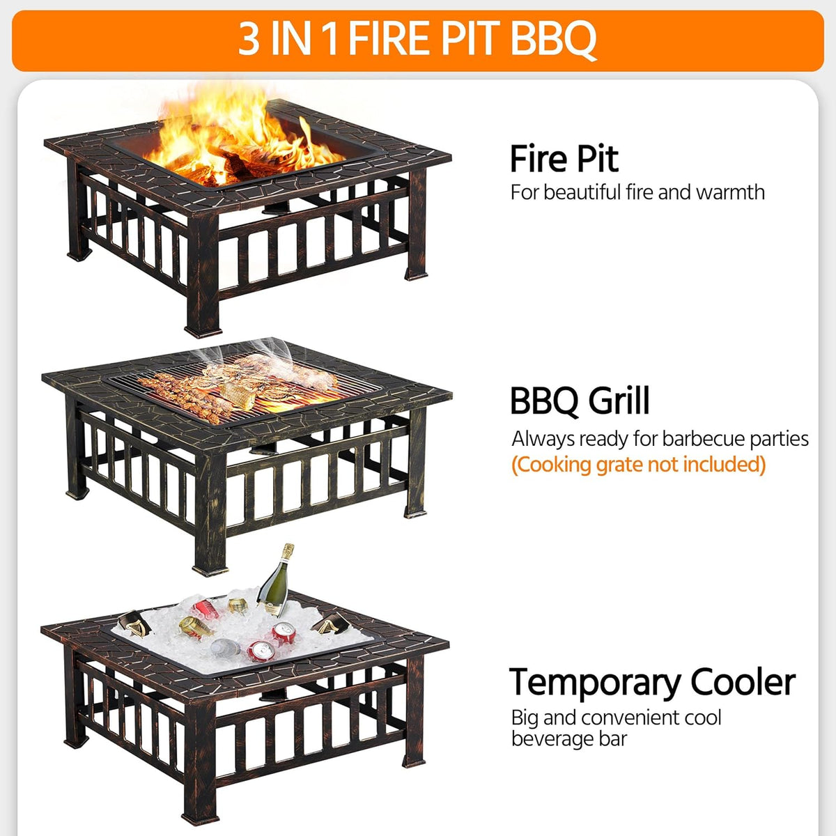 32in Square Metal Fire Pit Table P50519