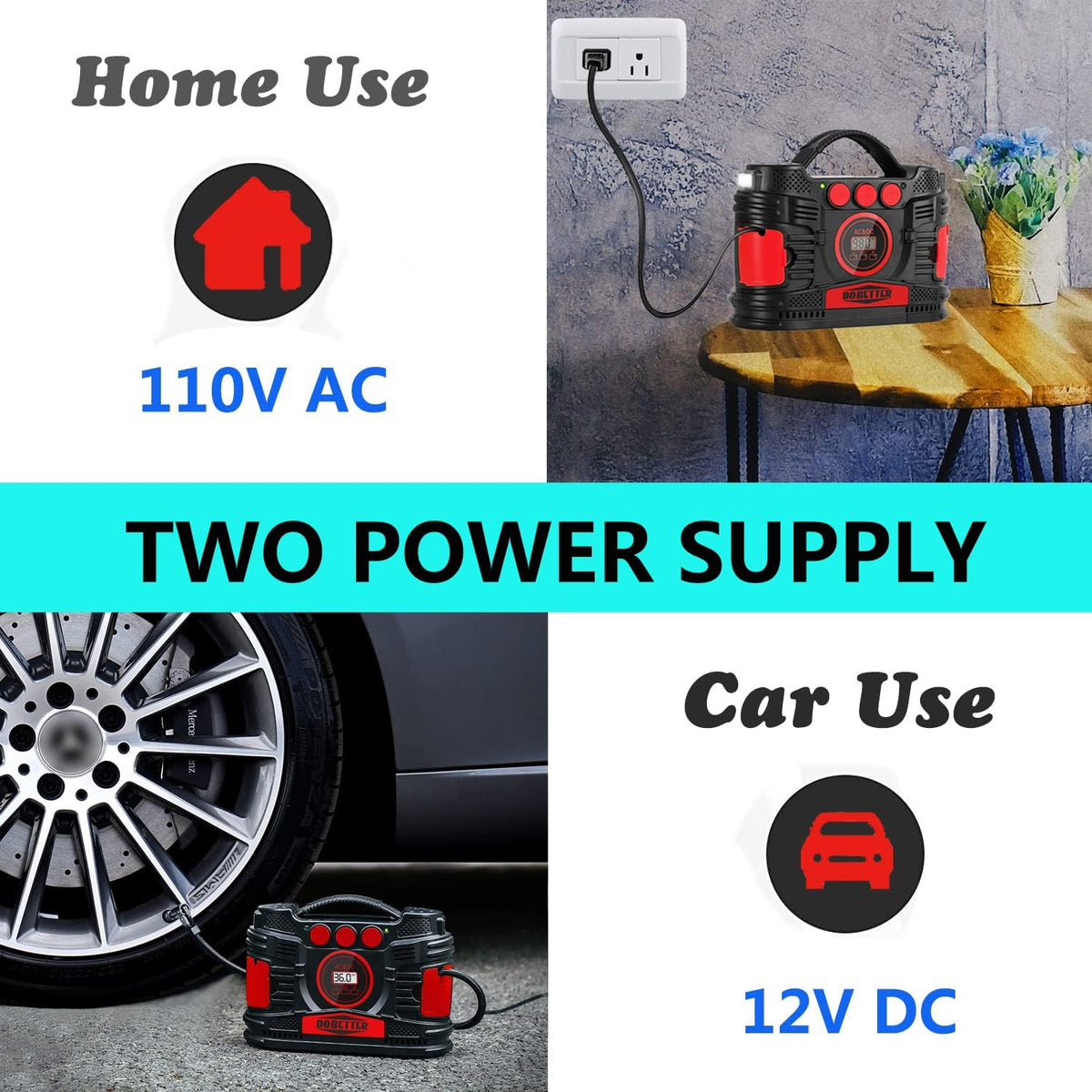 Portable Air Compressor Pump 12V DC 110V AC Tire Inflator U75882