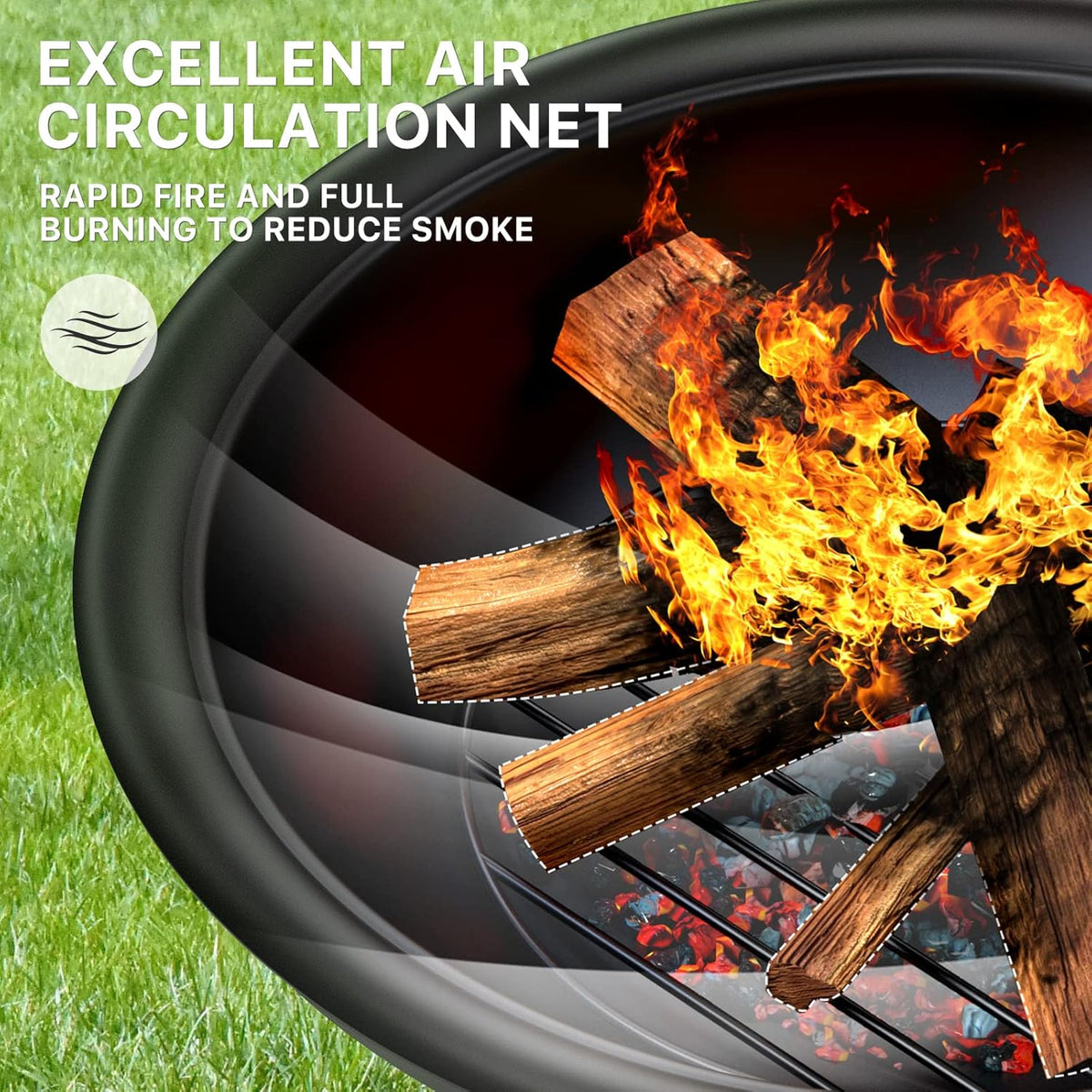 22in Cast Iron Wood Burning Fire Pit with Cooking Grill Q53247
