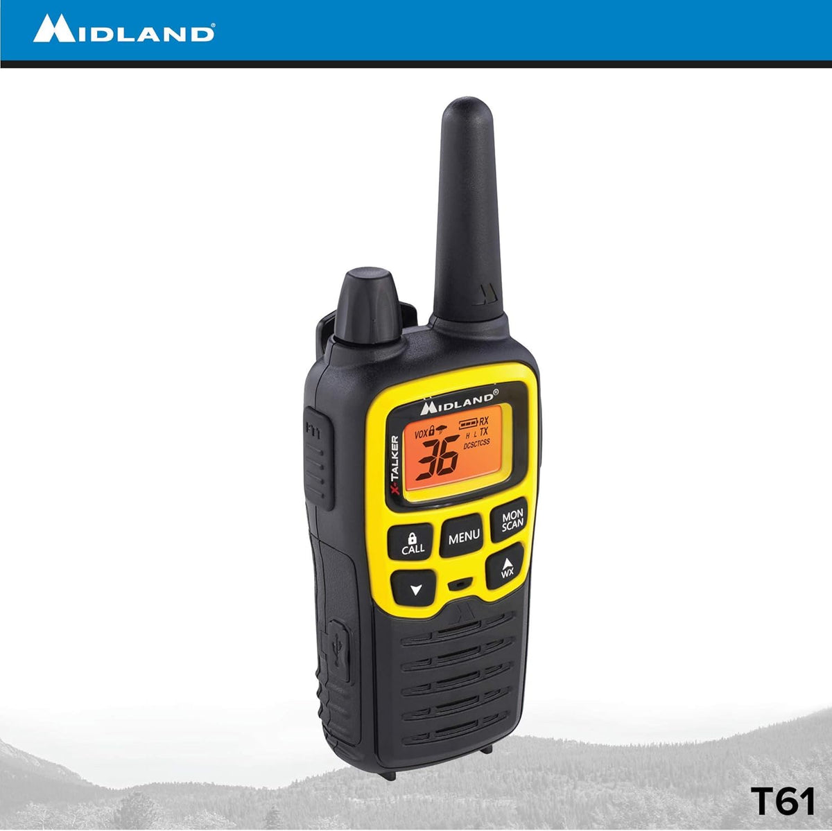 36 Channel FRS Two-Way Radio, 121 Privacy Codes, NOAA Weather Scan + Alert, Black/Yellow, 2-Pack L472