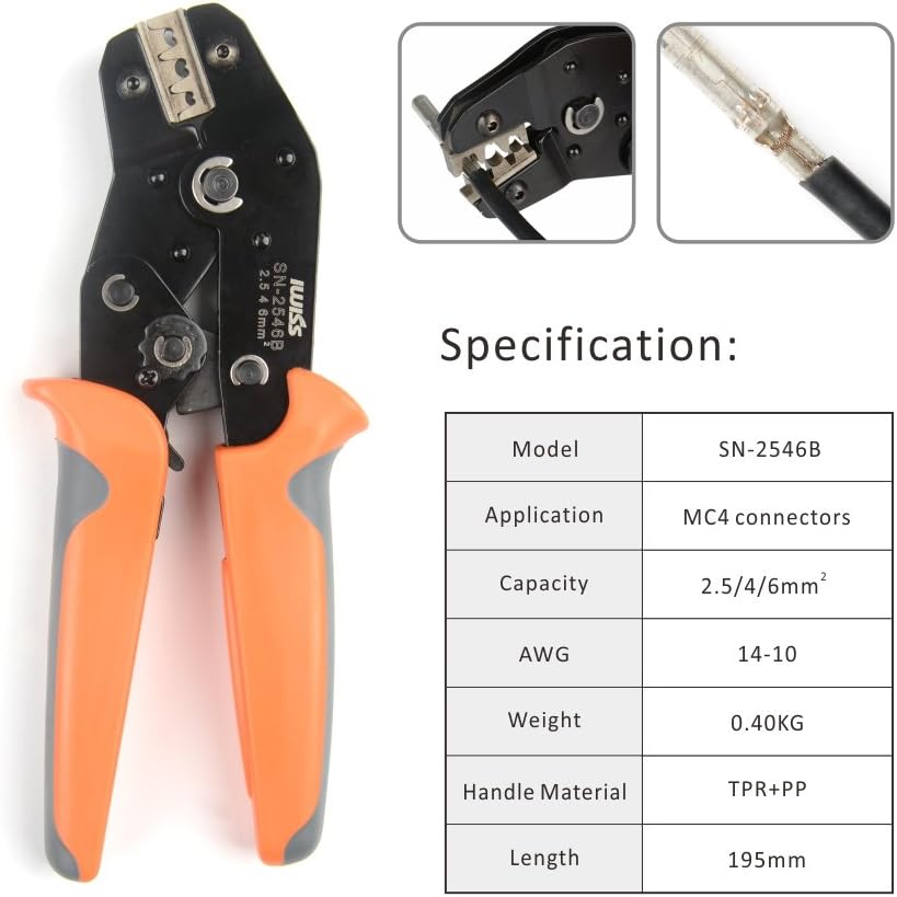 Solar PV Cable Crimping Tool Kit with Stripper, Cutter, Spanner and Connectors U918