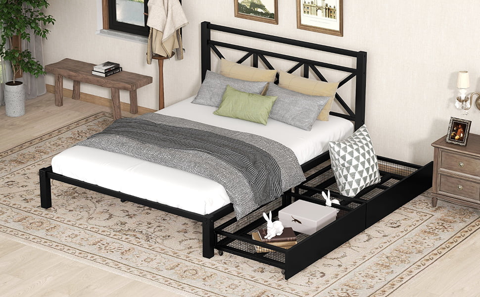 Metal Twin Size Platform Bed with Two Drawers Z241642
