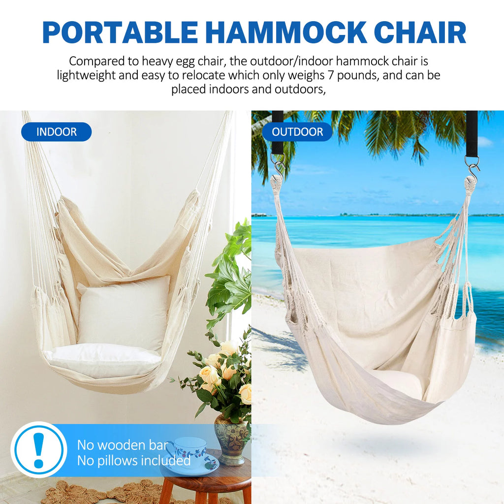 Hanging Rope Hammock Swing Chair with Pocket I10207