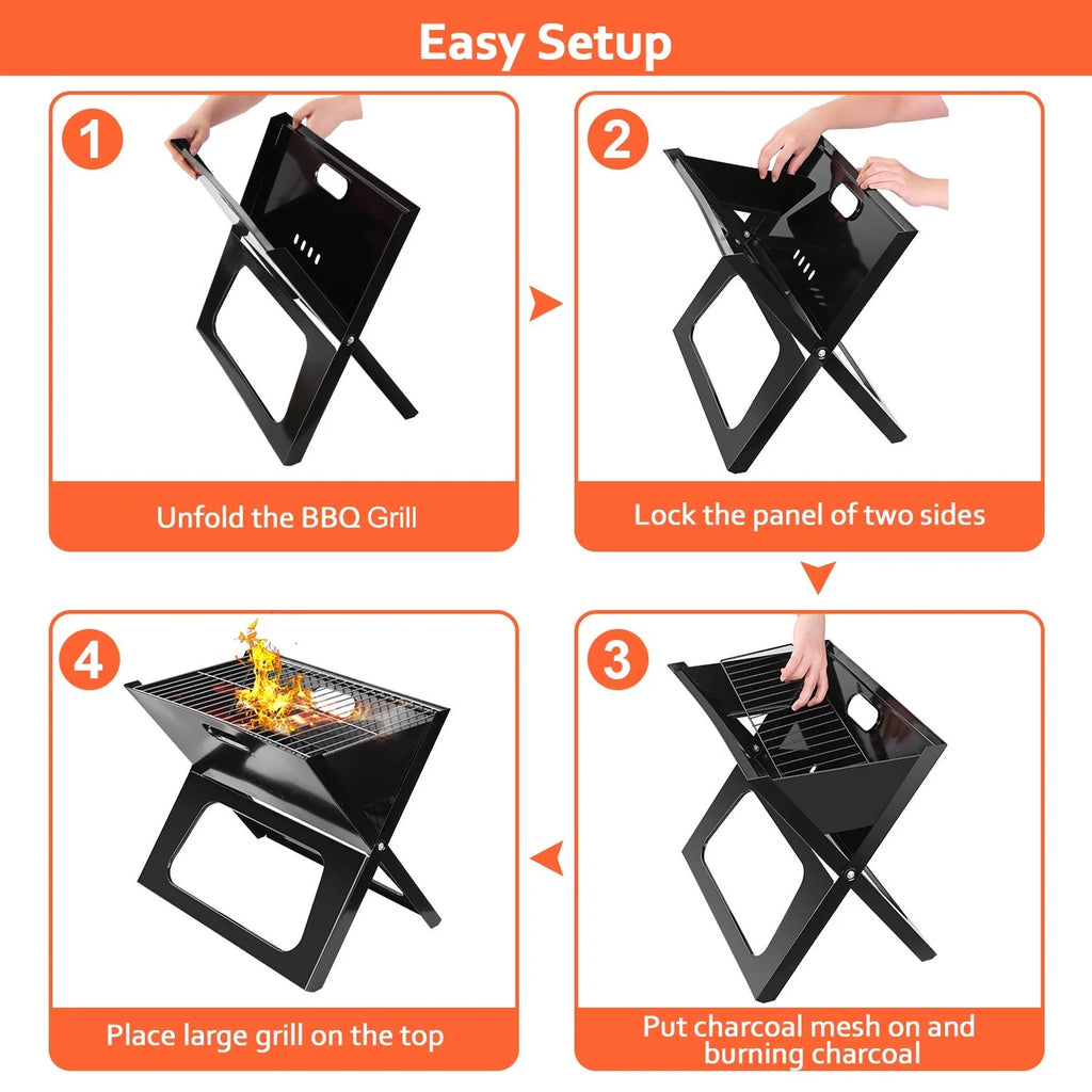 Foldable Charcoal Stainless Steel BBQ Grill P3177