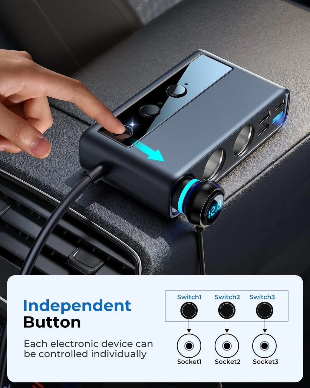 3 Socket 154W PD & QC 3.0 USB Car Charger O583
