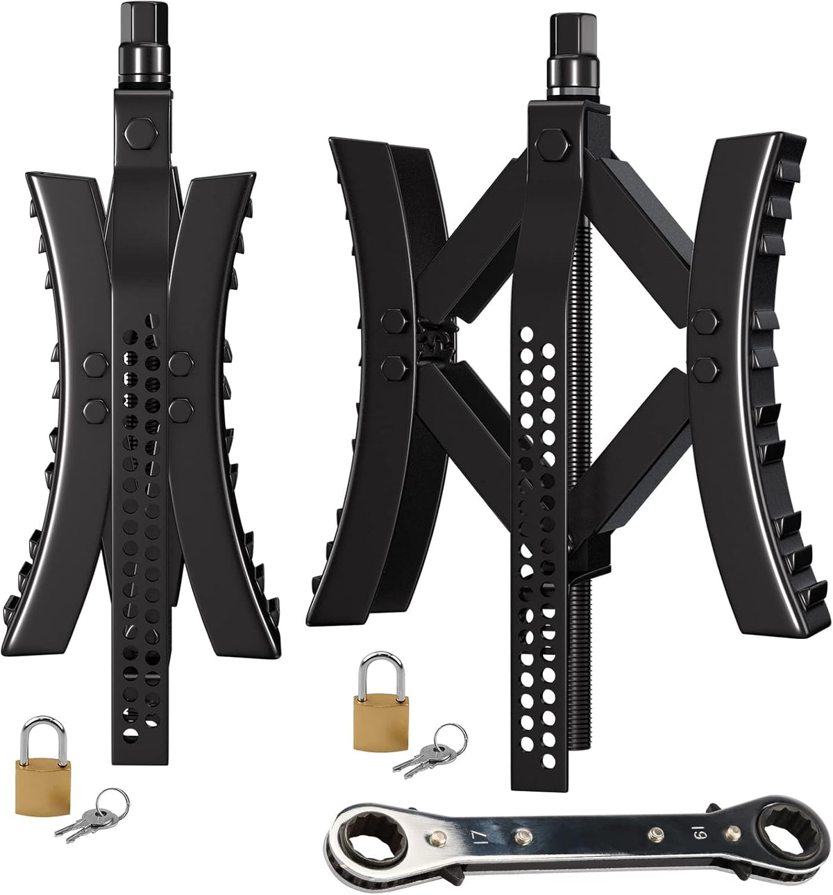 Black Metal Wheel Chock Stabilizer 2 Packs I4526