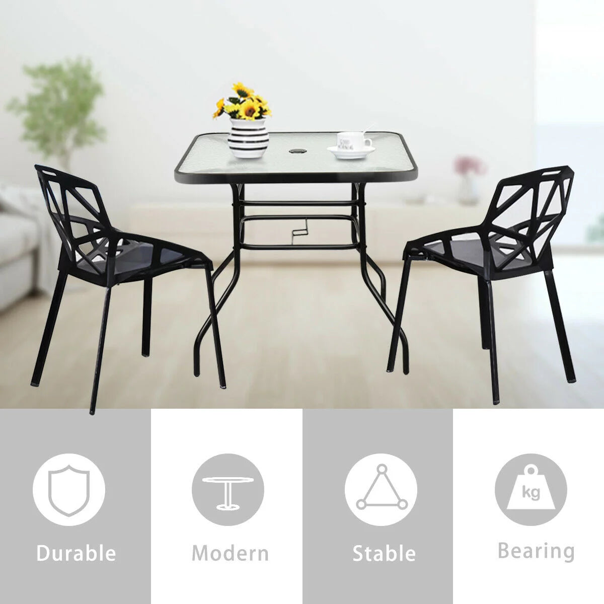 32'' Tempered Glass Steel Frame Patio Square Table I89877
