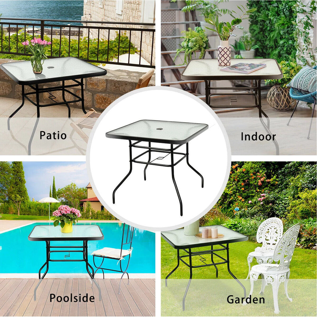 32'' Tempered Glass Steel Frame Patio Square Table I89877