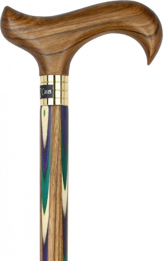 Green Blue Inlaid Derby Walking Cane with Ovangkol Shaft Z4832