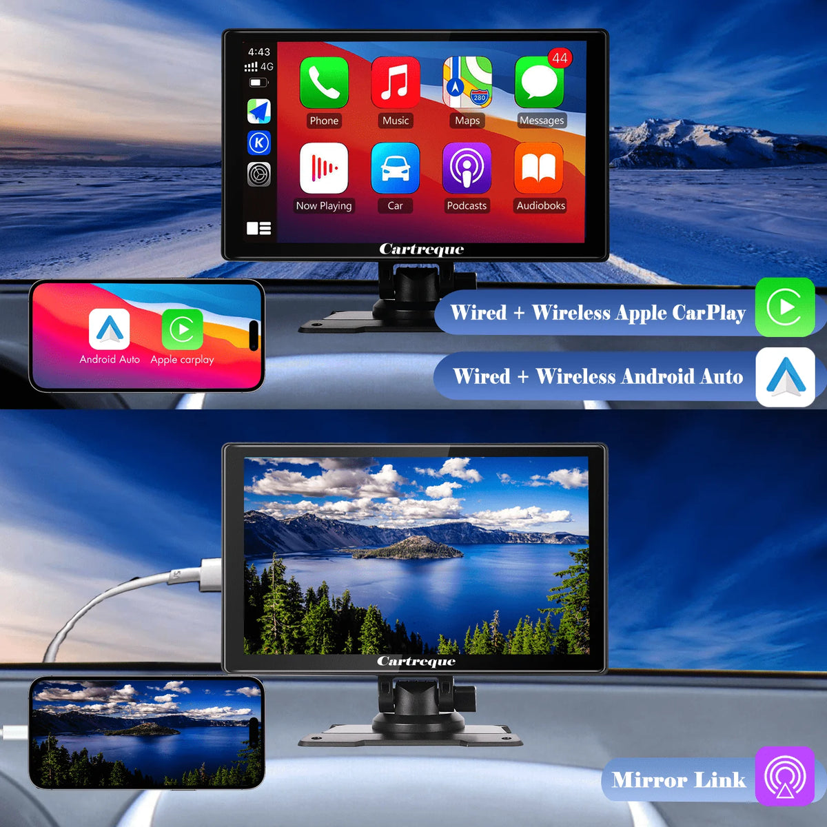 Portable Wireless Car Stereo, 7 Inch FHD Touchscreen, Backup View Camera, Apple CarPlay & Android Auto J235098