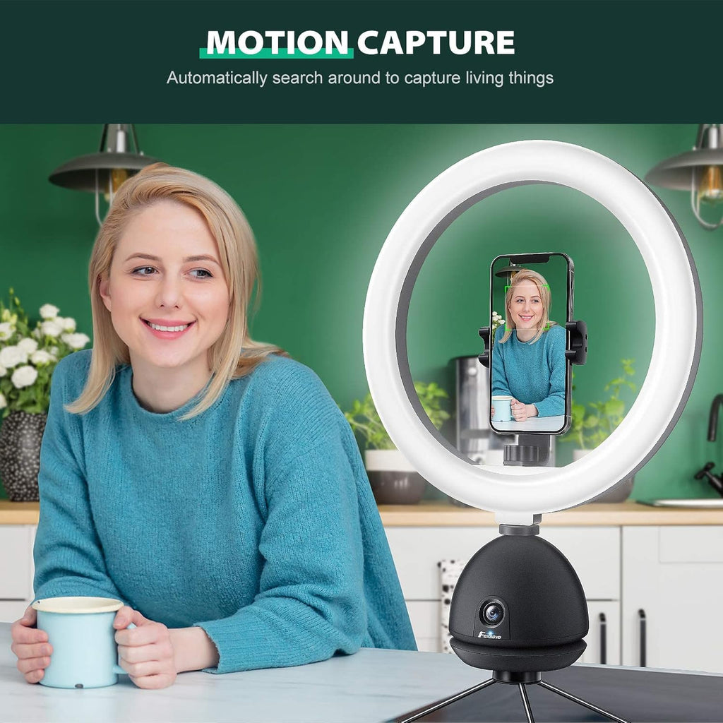 Auto Face Tracking Phone Holder with 10'' Selfie Ring Light and Tripod Stand W3978