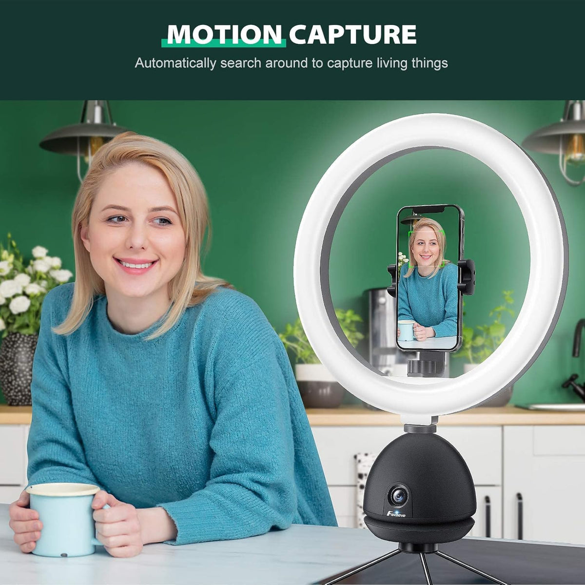 Auto Face Tracking Phone Holder with 10'' Selfie Ring Light and Tripod Stand W3978