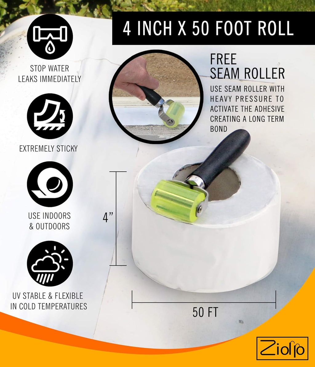 White 4-inch x 50 Foot Roll RV Flex Repair Tape Q521