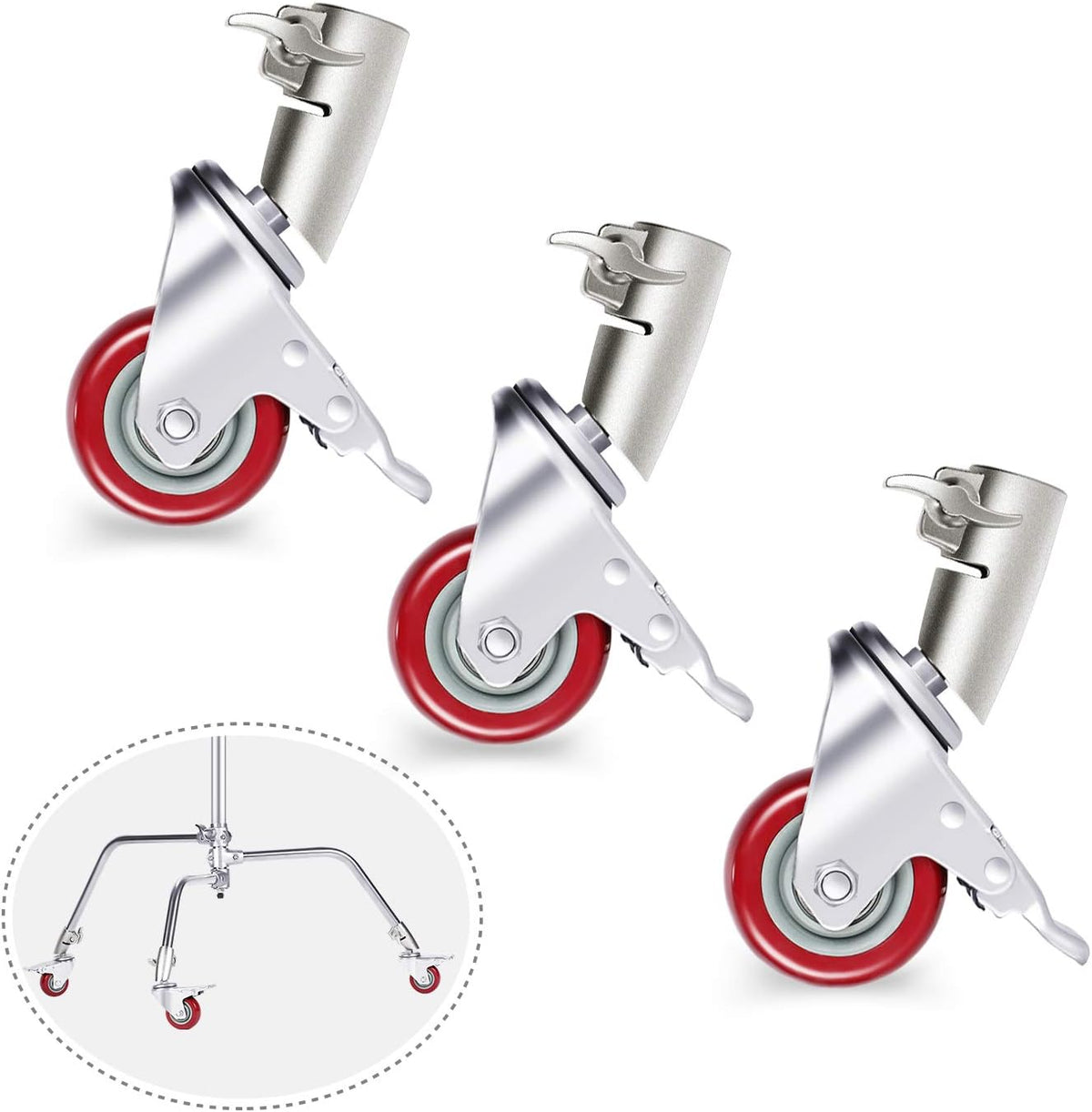 3 Packs Swivel Caster Wheels Set with 75mm Diameter Metal Construction Q740