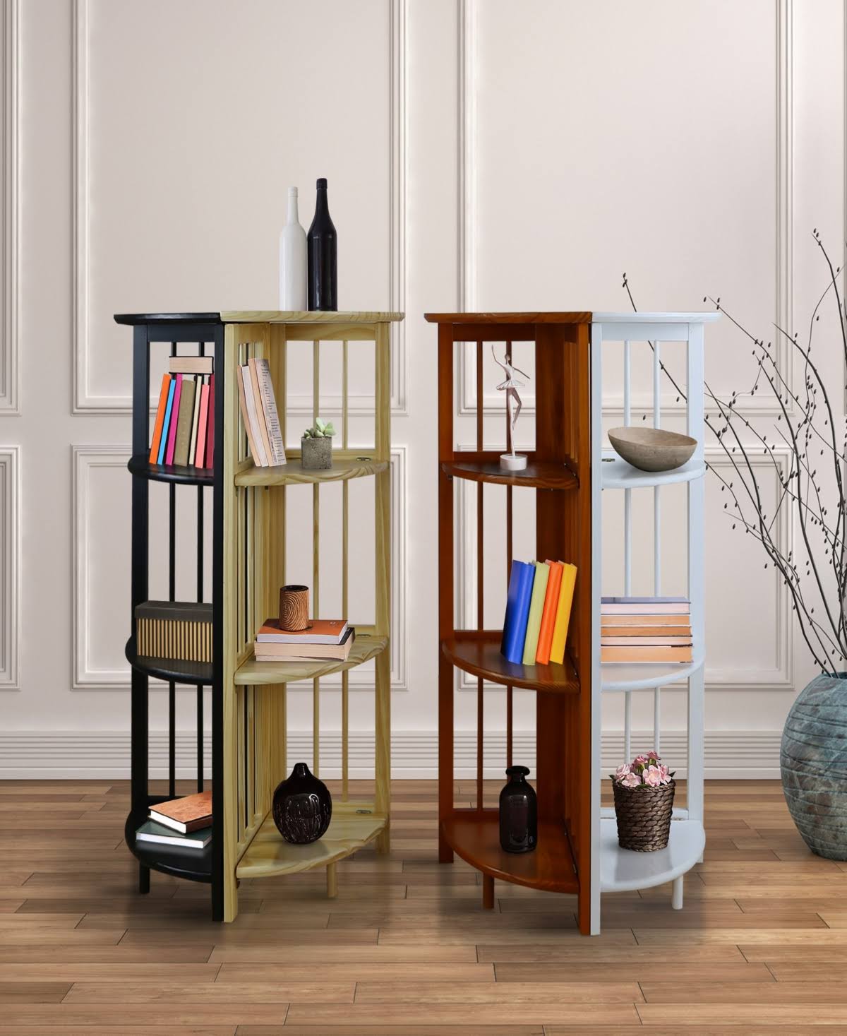 Black 4-Shelf Corner Folding Bookcase H875597